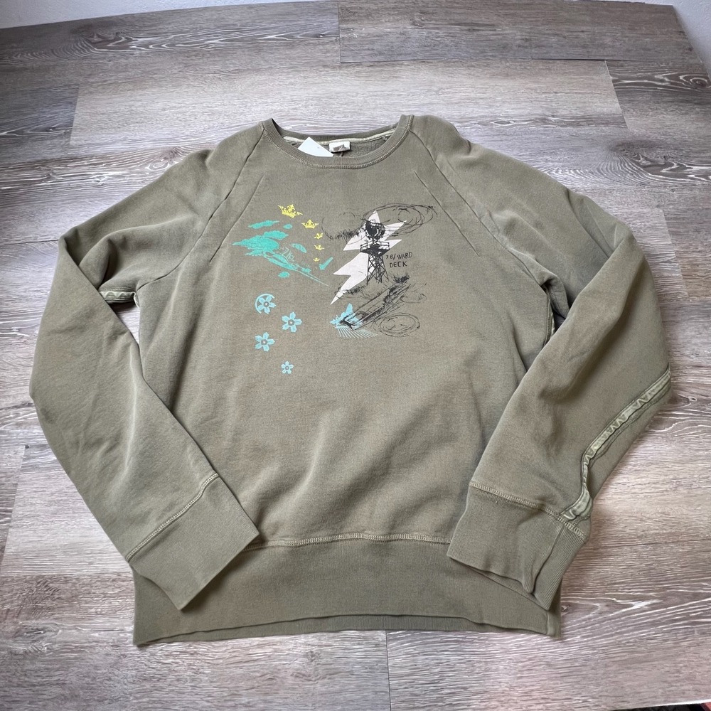 Diesel Sweatshirt Mens XXL Green Graphic Raglan Cotton Pullover Crewneck 78 Ward